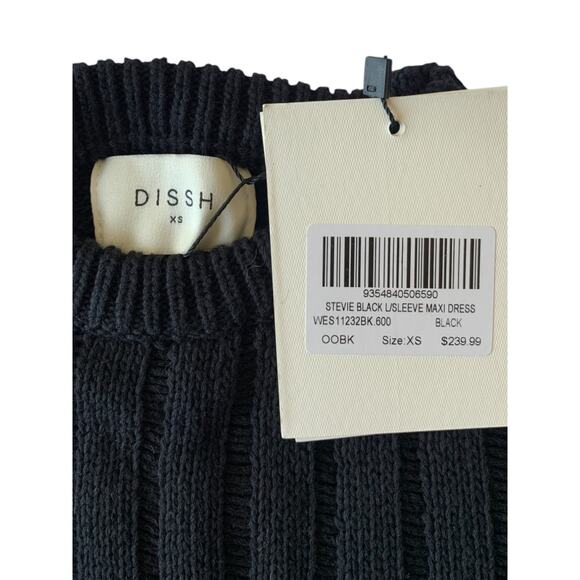 DISSH Stevie Dress Black Rib Stretch Knit Long Sleeve Maxi NWT Size XS - Picture 5 of 7